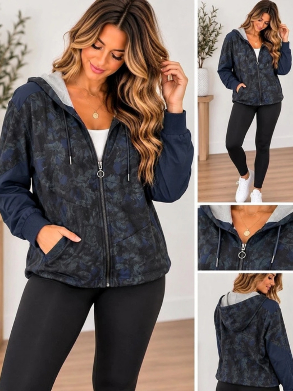 Zyia Active jacket Camo Athletic Jacket in Blue & Black XXL Like New